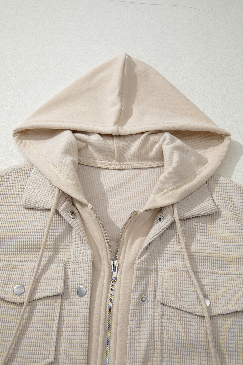 Beige 2 in 1 Thermal Knit Textured Hooded Jacket - Image 7