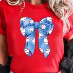 Red Rugby Bowknot Graphic Crew Neck Tee