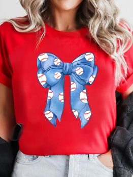 Red Rugby Bowknot Graphic Crew Neck Tee