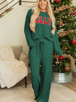 Evergreen JOLLY Corded Long Sleeve Top and Pockets Pants Set
