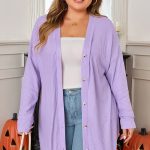 Orchid Petal Plus Size Waffle Knit Button Front Cardigan