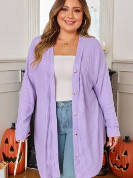 Orchid Petal Plus Size Waffle Knit Button Front Cardigan