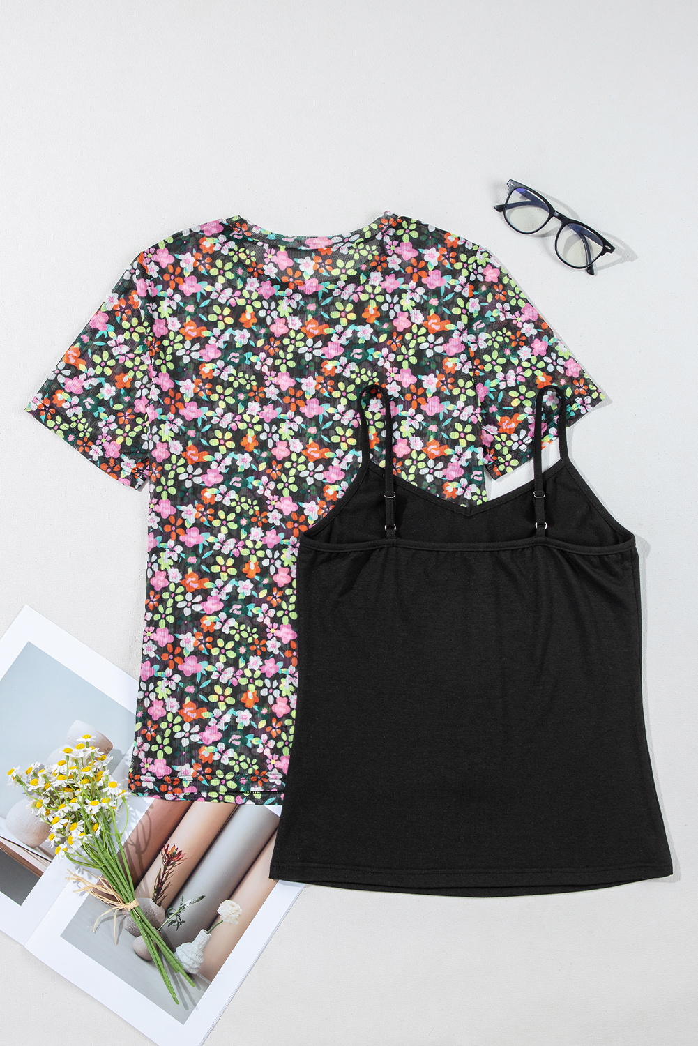 Black Sheer Floral Mesh Round Neck T Shirt - Image 5