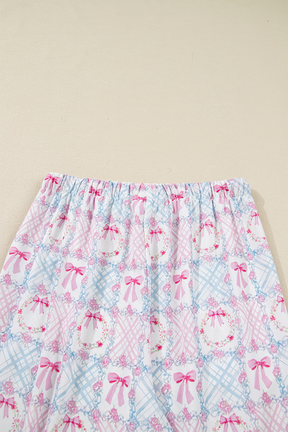 Pink Bow Wreath Pattern Christmas Holiday Tied Front Long Sleeve 2pcs Pajama Set - Image 8