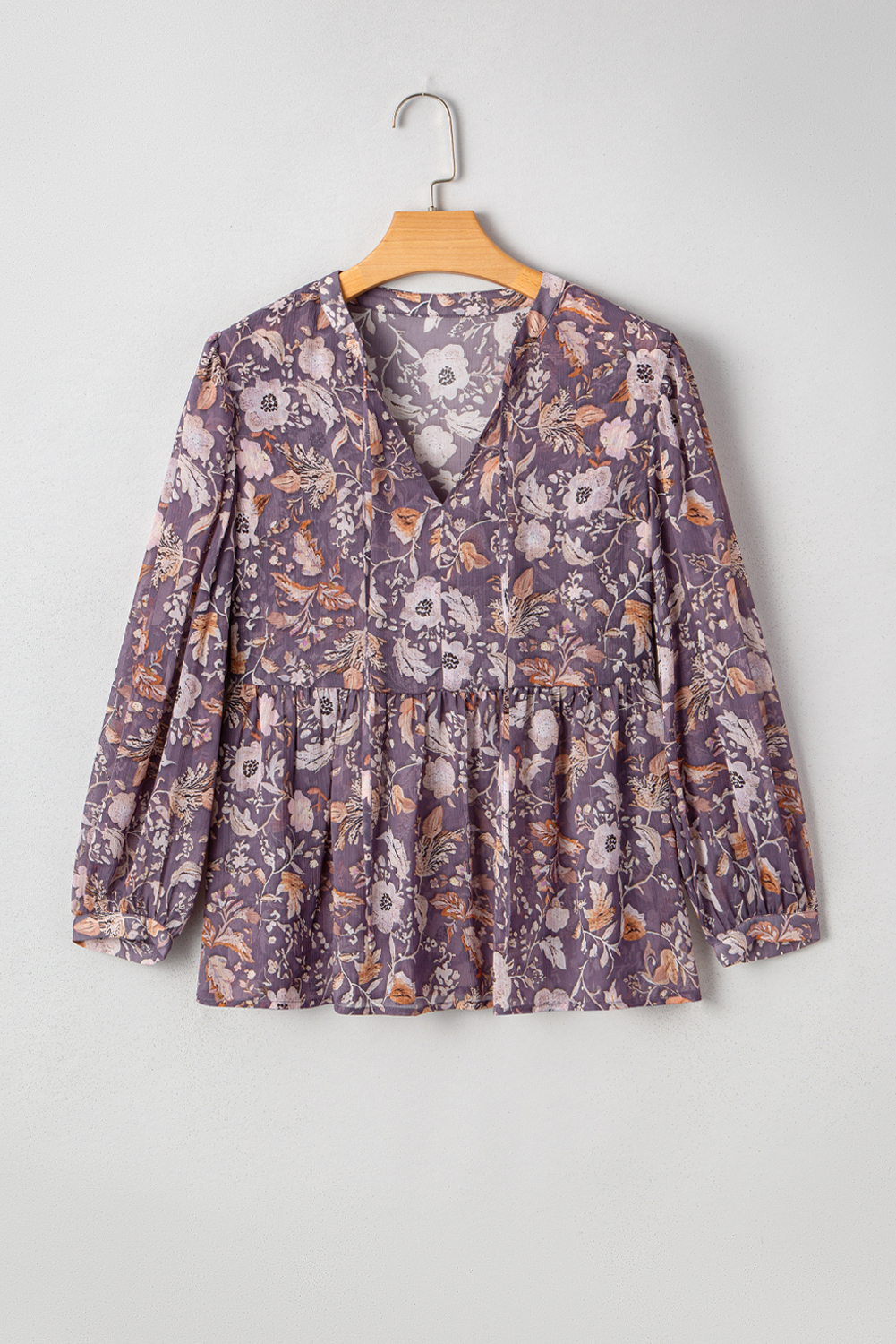 Blue Boho Flower Print 3/4 Sleeve Babydoll Blouse - Image 8