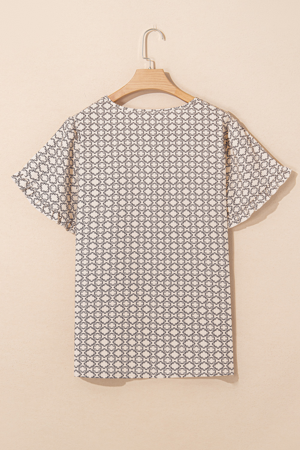 Khaki Plus Size Geometric Print Ruffled Sleeve Blouse - Image 8