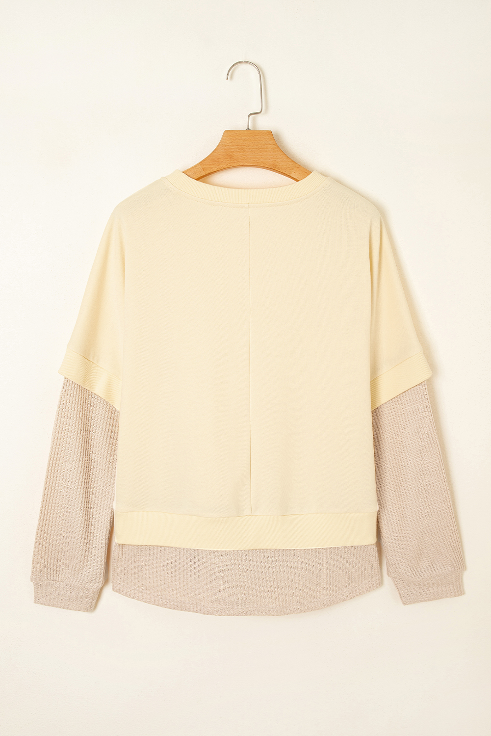 Apricot 2 in 1 Faux Two Piece Patchwork Round Neck Sweatshirt - Image 4