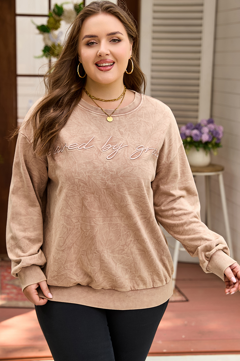 DUNE saved by grace Embroidered Mineral Wash Plus Size Sweatshirt - Image 5