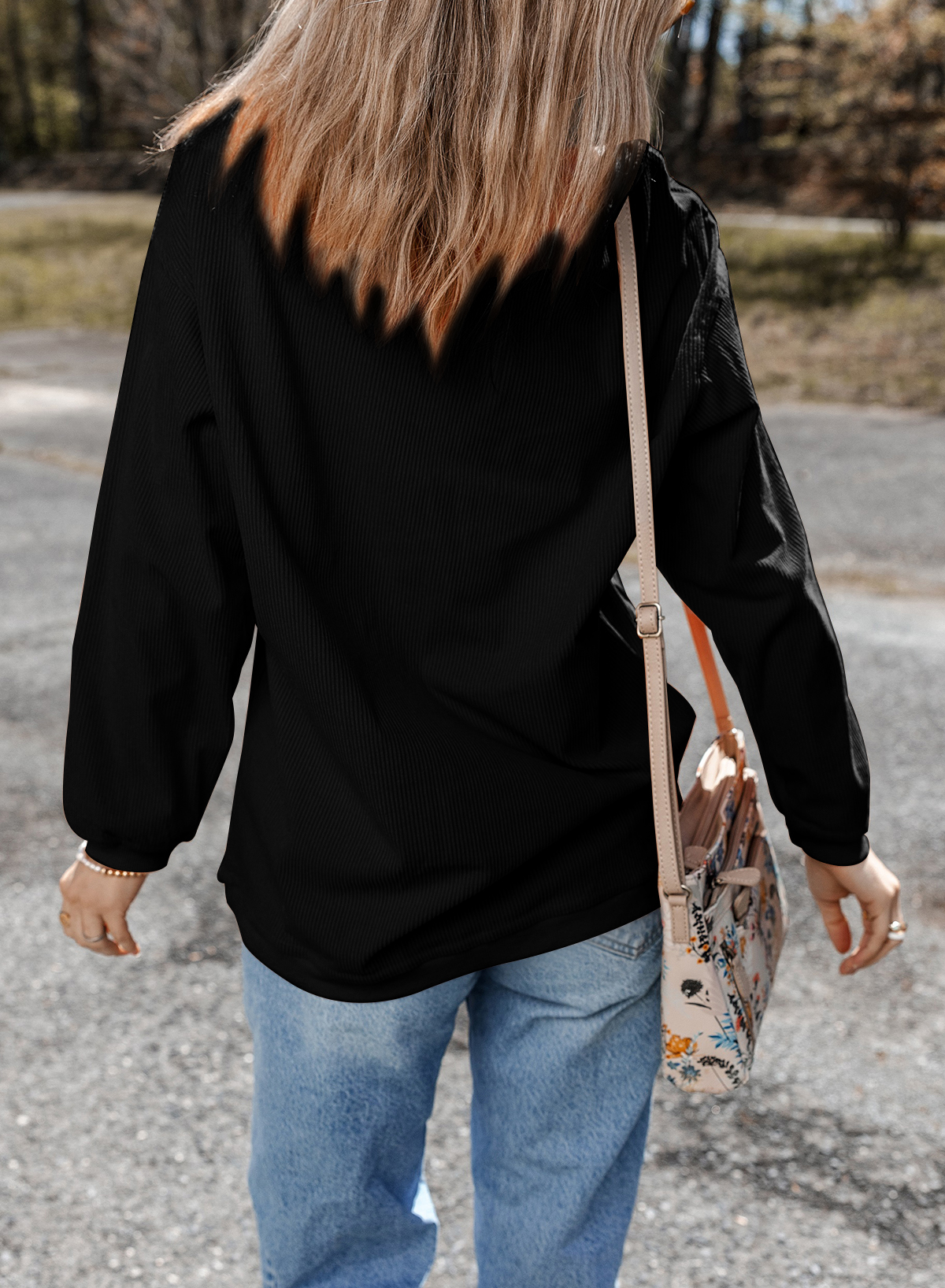 Black Rugby Game Day Embroidered Corduroy Sweatshirt - Image 6