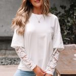 White Lace Long Sleeve Insert Drop Shoulder Tee