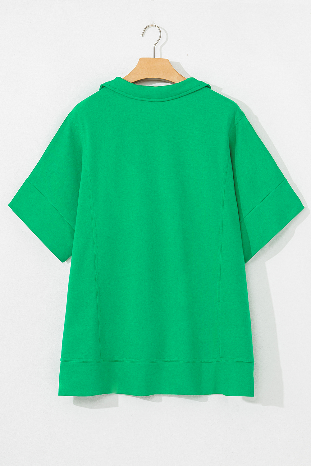Bright Green Short Sleeve Turn-Down Collar Plus Size Blouse - Image 7