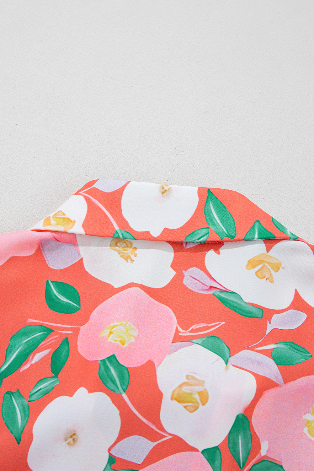 Fresh Salmon Floral Print Contrast Striped Trim Polo Collar T Shirt Dress - Image 7