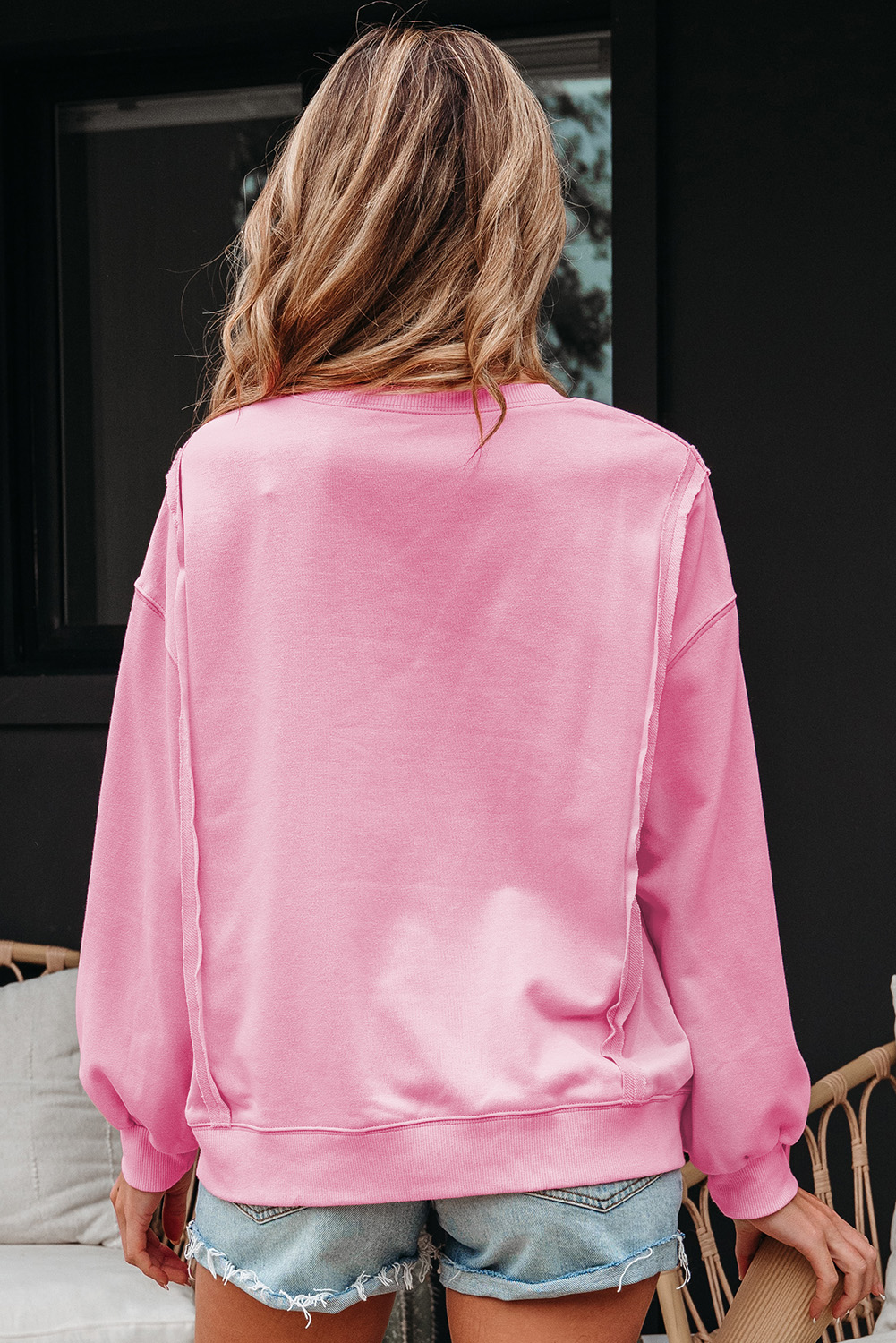 Bonbon Lace Insert Bow Embroidered Exposed Seam Sweatshirt - Image 2