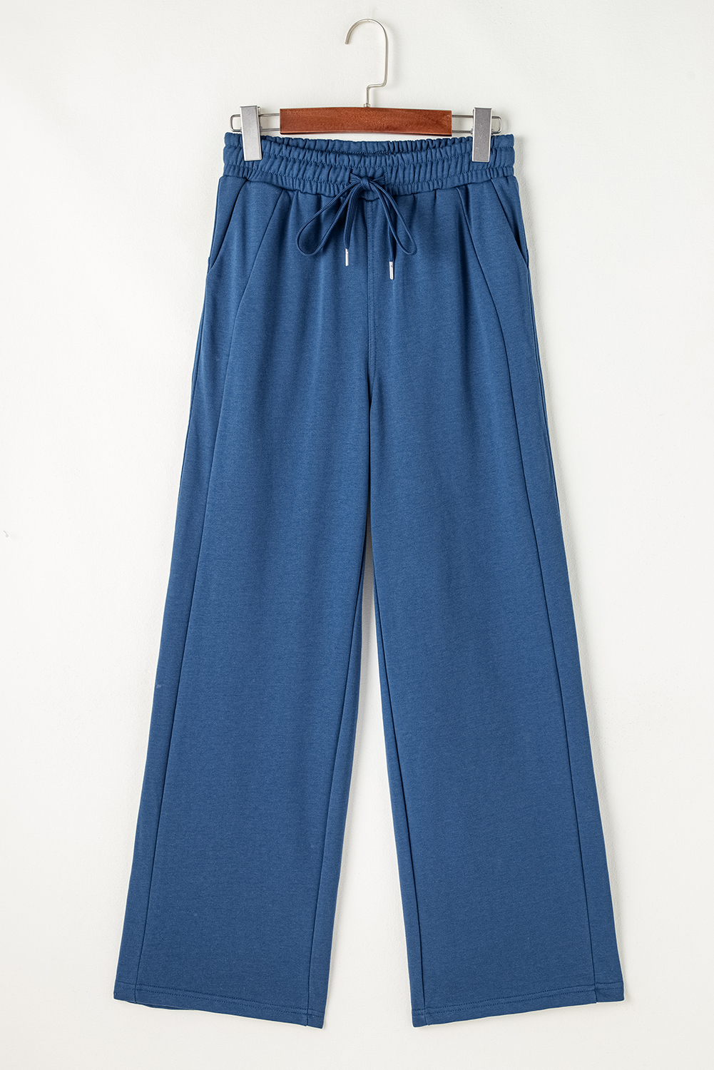 Sail Blue Drawstring High Waist Wide Leg Pocketed Sweatpants - Image 6