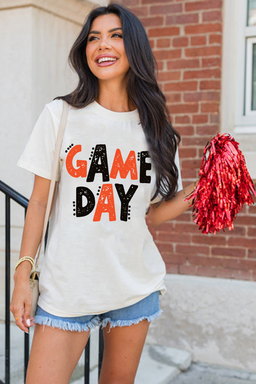 White GAME DAY Funny Letter Printed Casual Tee - Image 5
