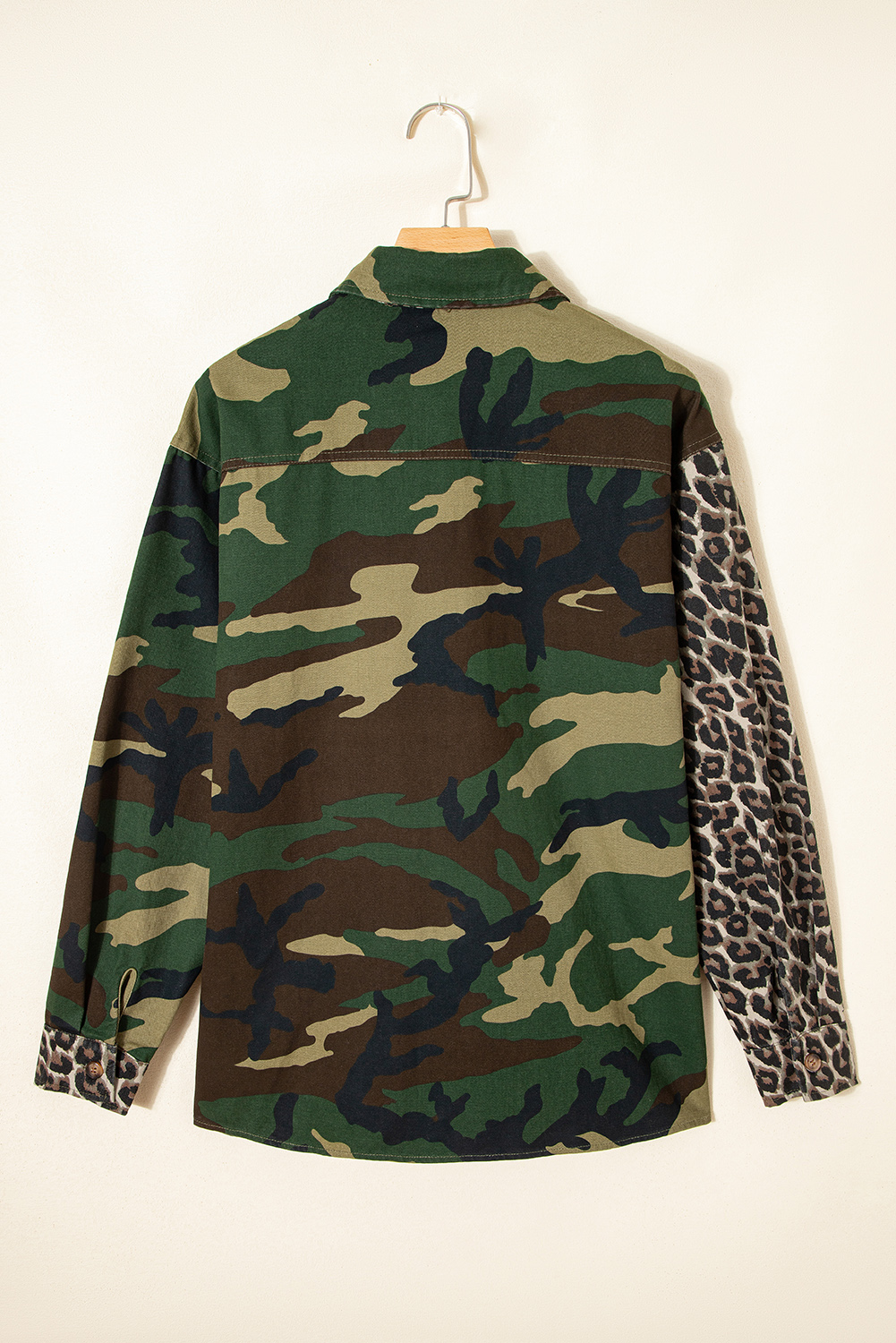Brown Leopard Camo Patchwork Oversize Shacket - Image 5