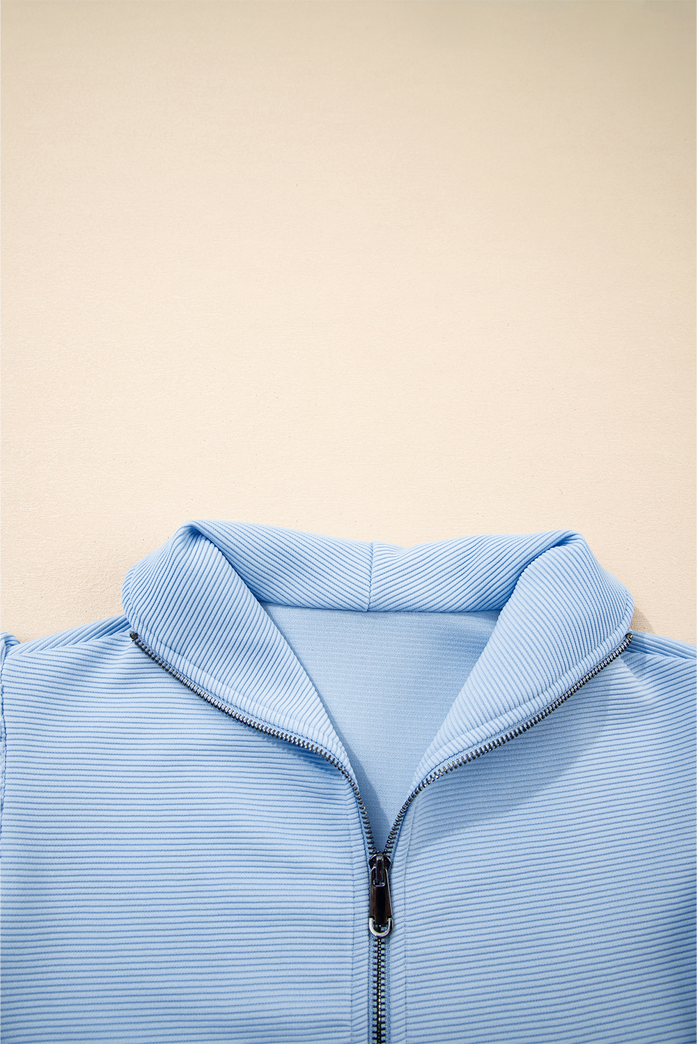 Beau Blue Textured Ruffled Sleeve Zipped Top and Wide Leg Pants Set - Image 6