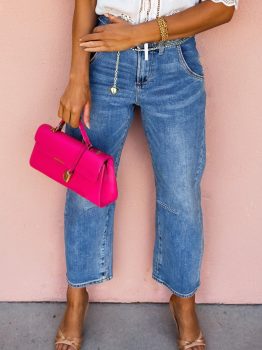 Dusk Blue Seam Detail Ankle Length Cropped BarrelJeans