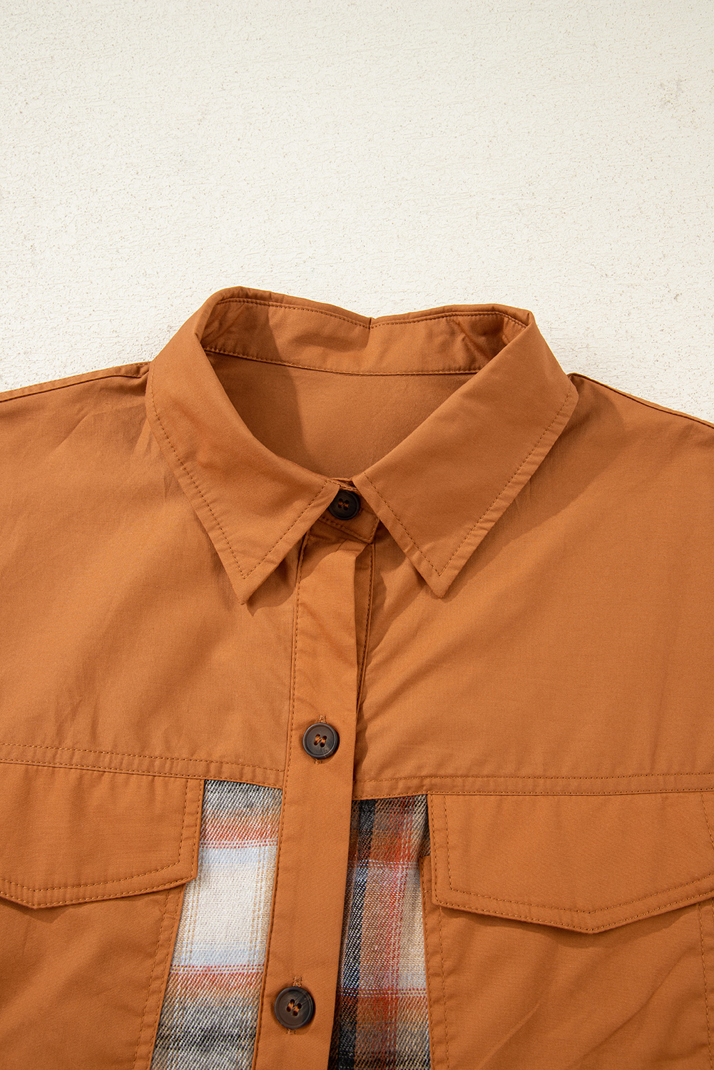 Khaki Plaid Color Block Patchwork Ruffle Hem Tunic Shirt Dress - Image 5