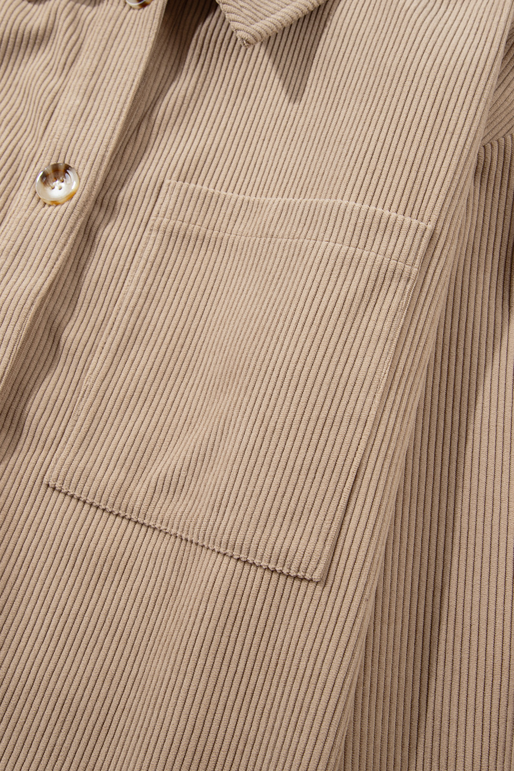 Pale Khaki Hooded Drawstring Pockets Corduroy Shacket - Image 6