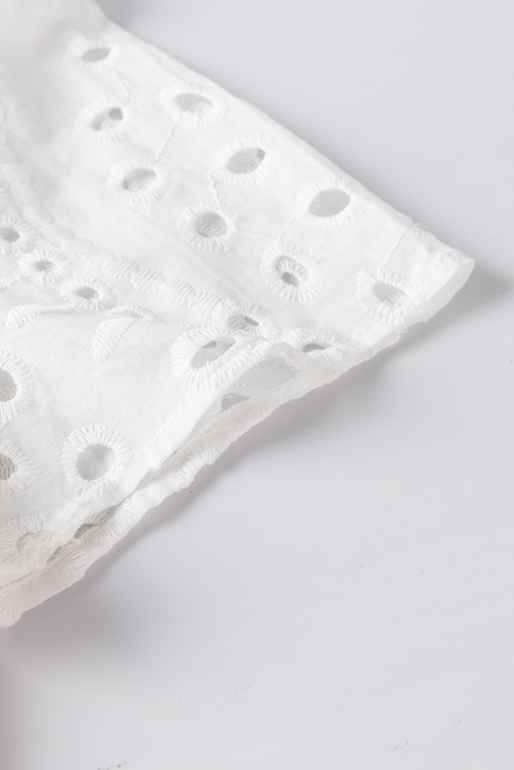 White Geometric Embroidery Hollow Out Blouse - Image 8