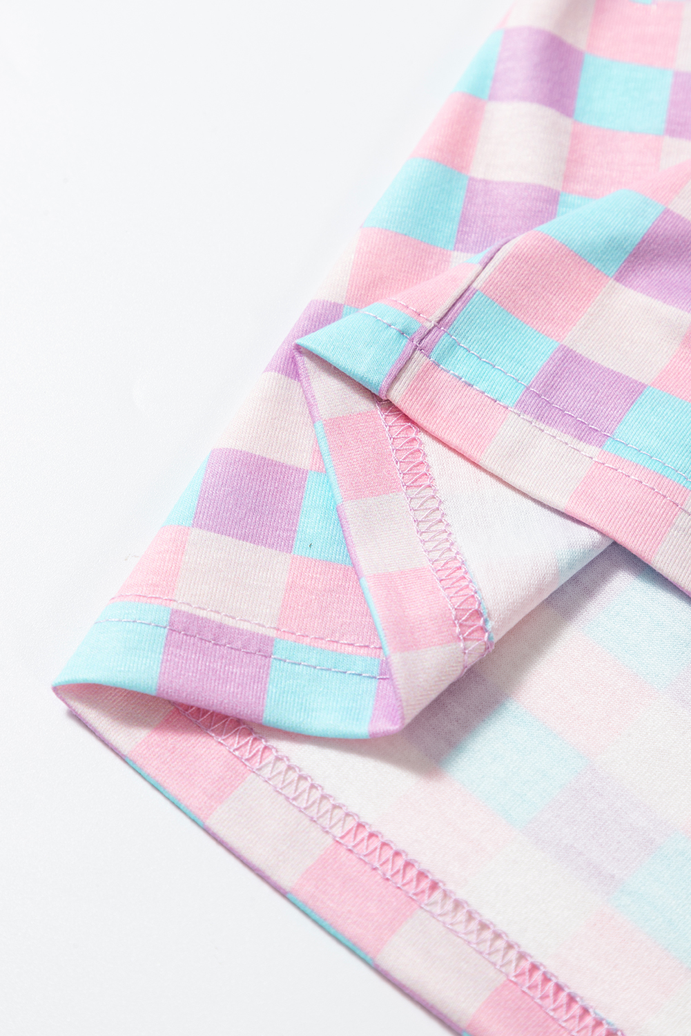 Purple Checkered Pattern Short Sleeve Pajamas Set - Image 6