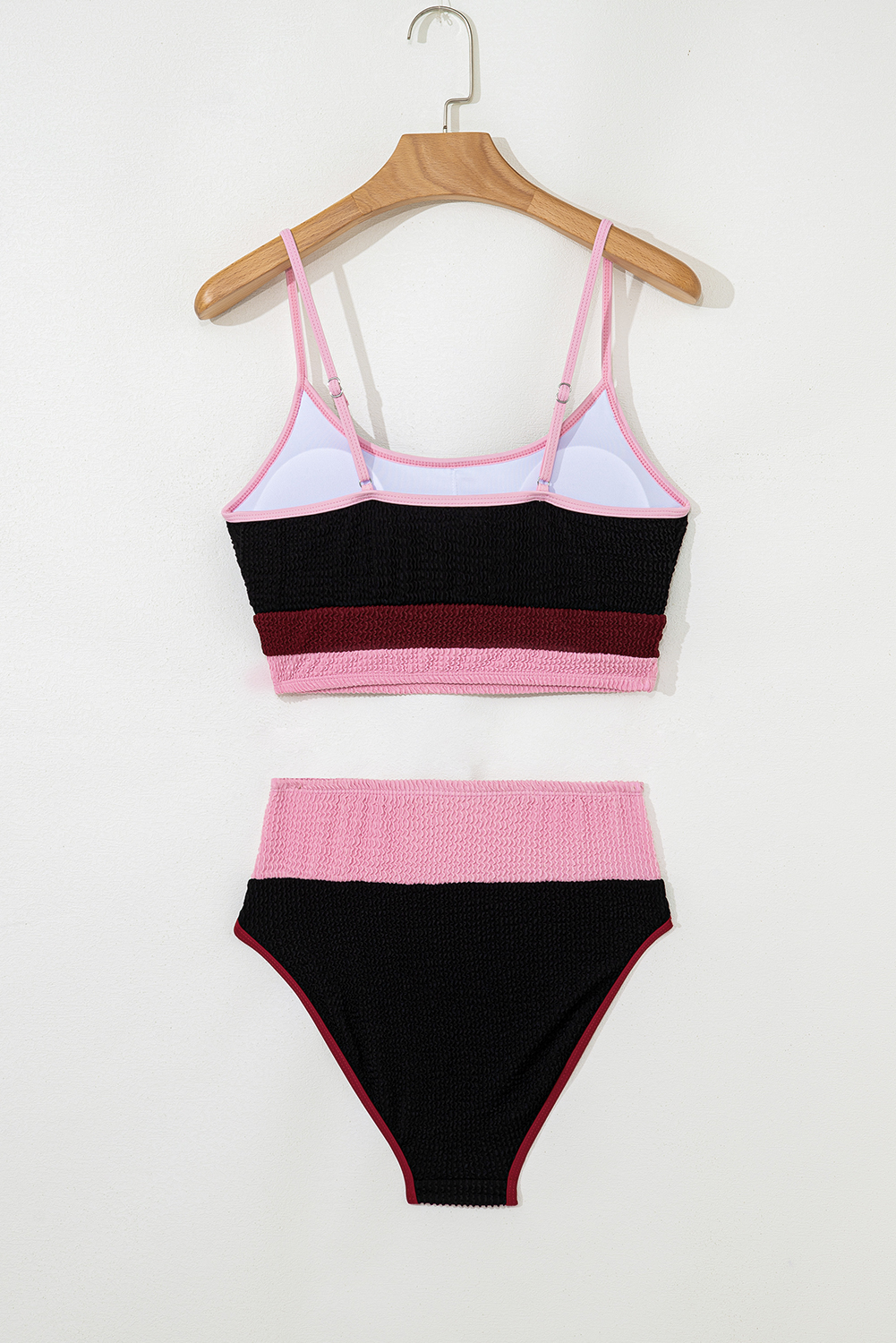 Burgundy Color Block High Waisted Sexy Bikini Set - Image 5