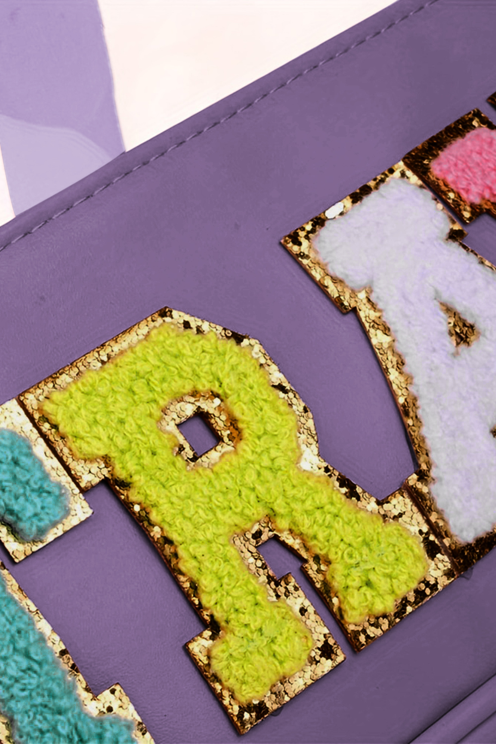 Purple TRAVEL Chenille Letter Clear PVC Makeup Bag - Image 4