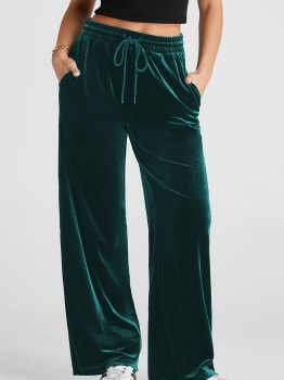 Evergreen Solid Drawstring Waist Wide Leg Pants