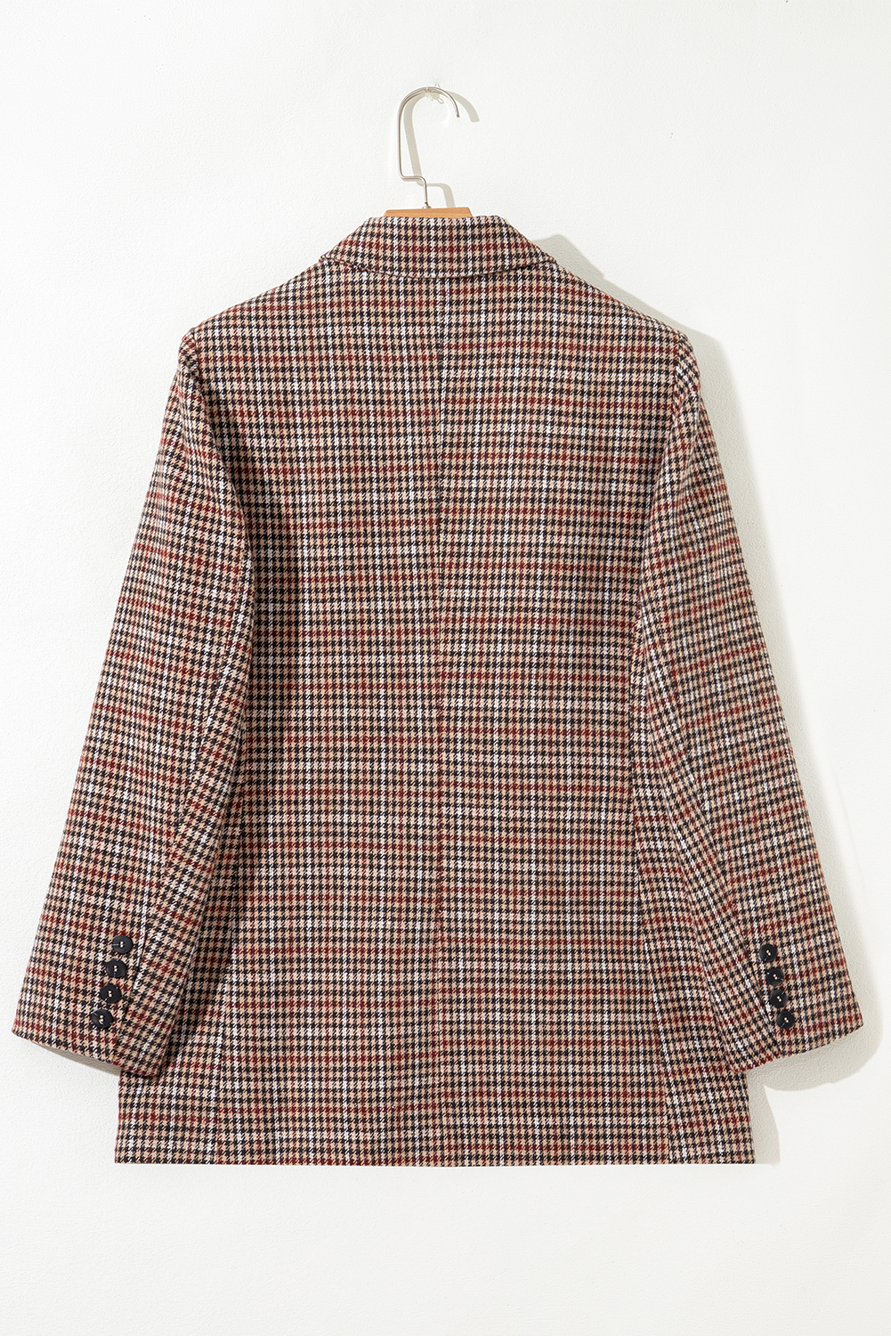 Brown Houndstooth Lapel Collar Blazer - Image 7