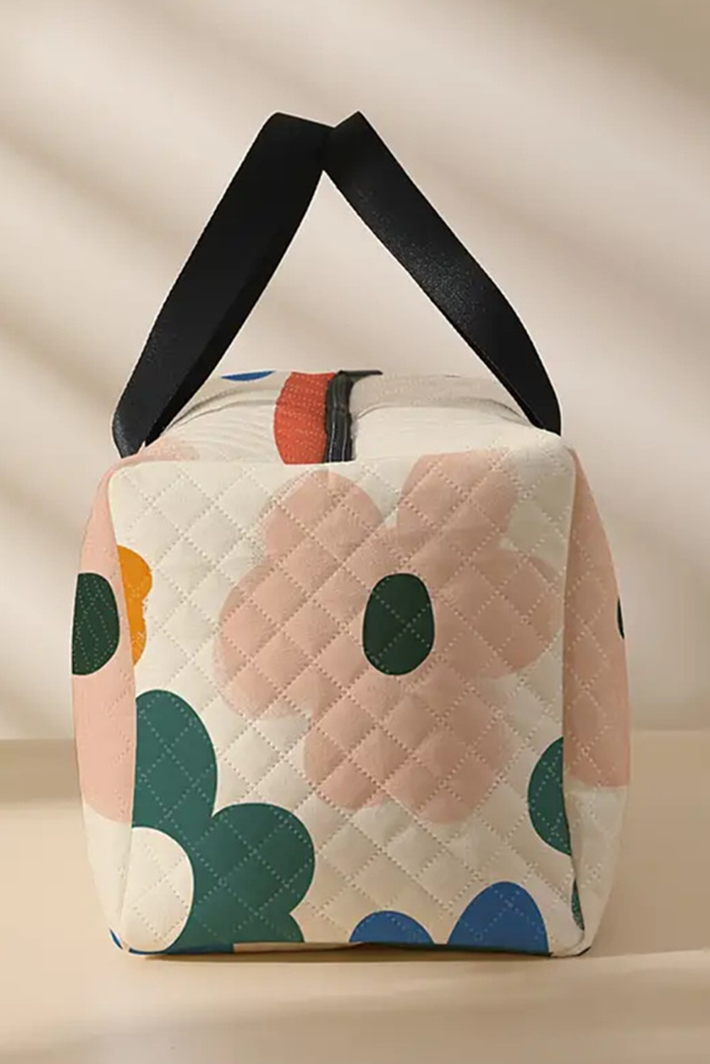 White Flower Print Quilted Large Duffel Bag - Image 2