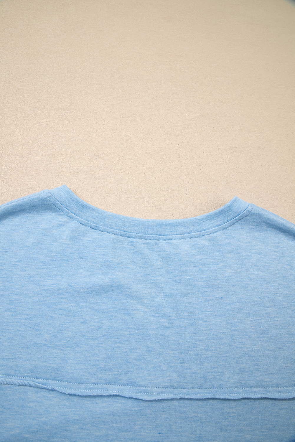 Myosotis Notched Neck Terry Raw Hem Long Sleeve Top - Image 7