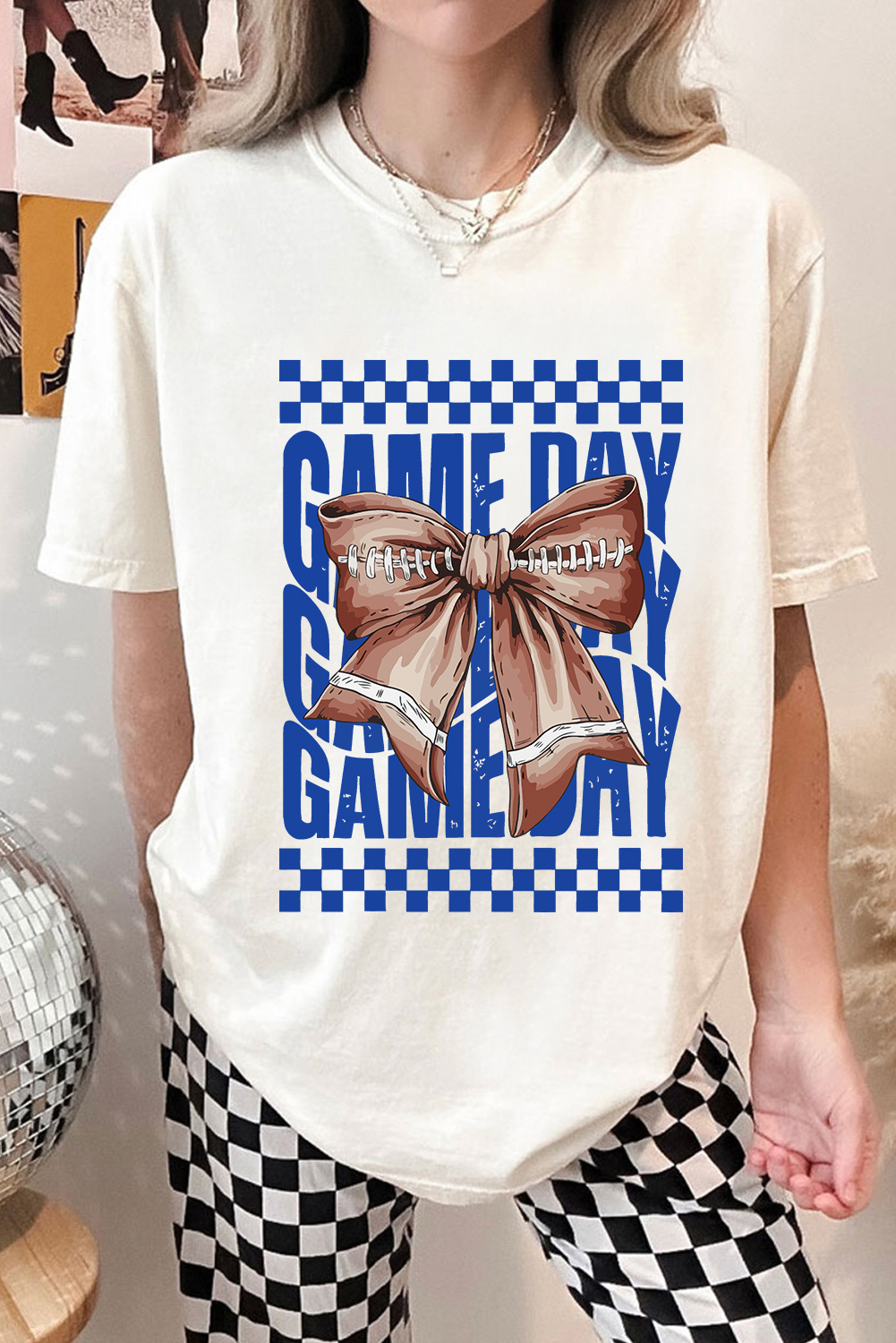 White Rugby Bowknot GAME DAY Graphic Tee - Image 5