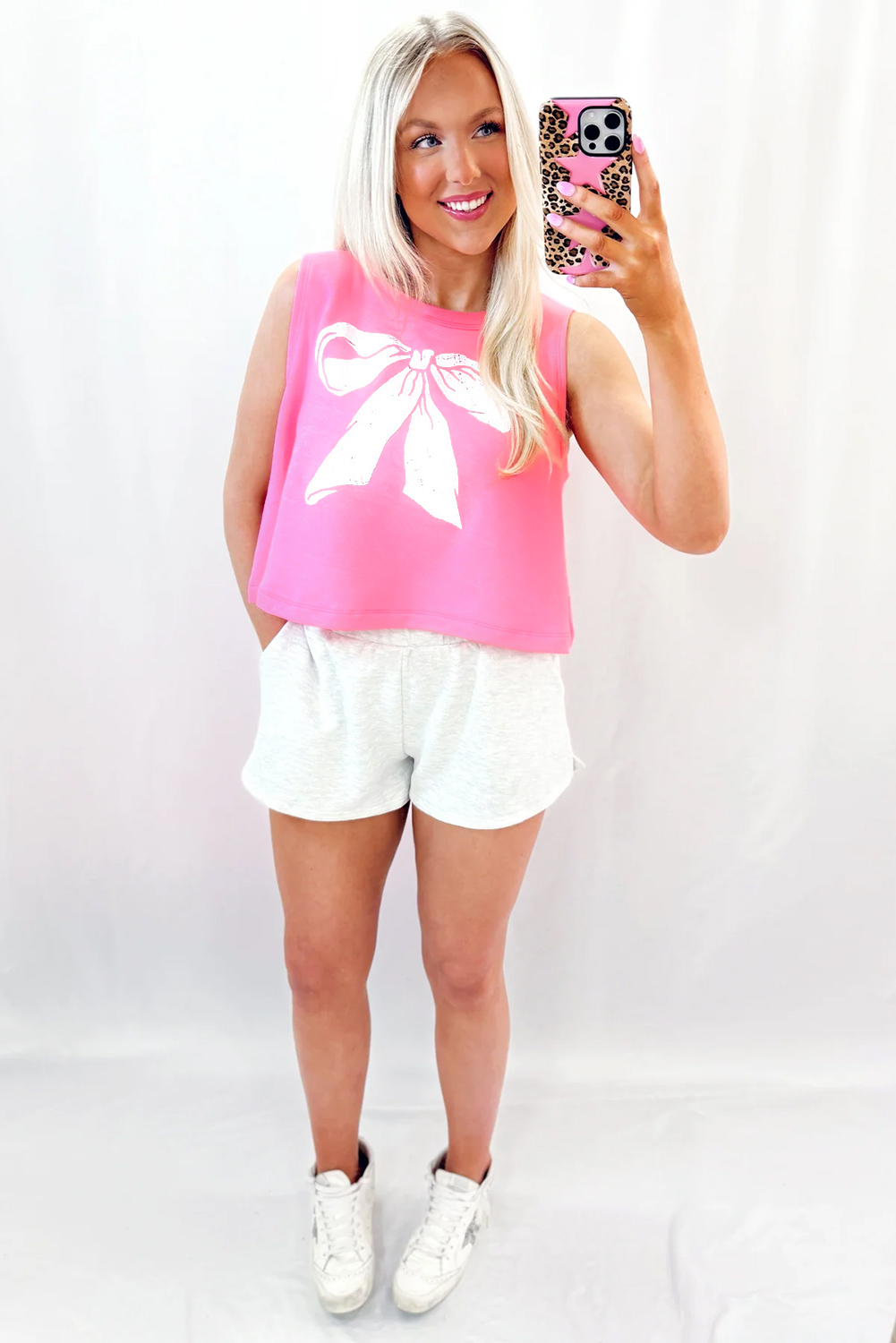 Sachet Pink Bow Print Boxy Fit Tank Top - Image 4