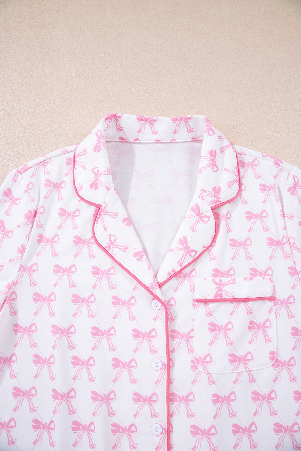 Pink Bow Print Long Sleeve Shirt and Pants Soft Pajama Set - Image 5