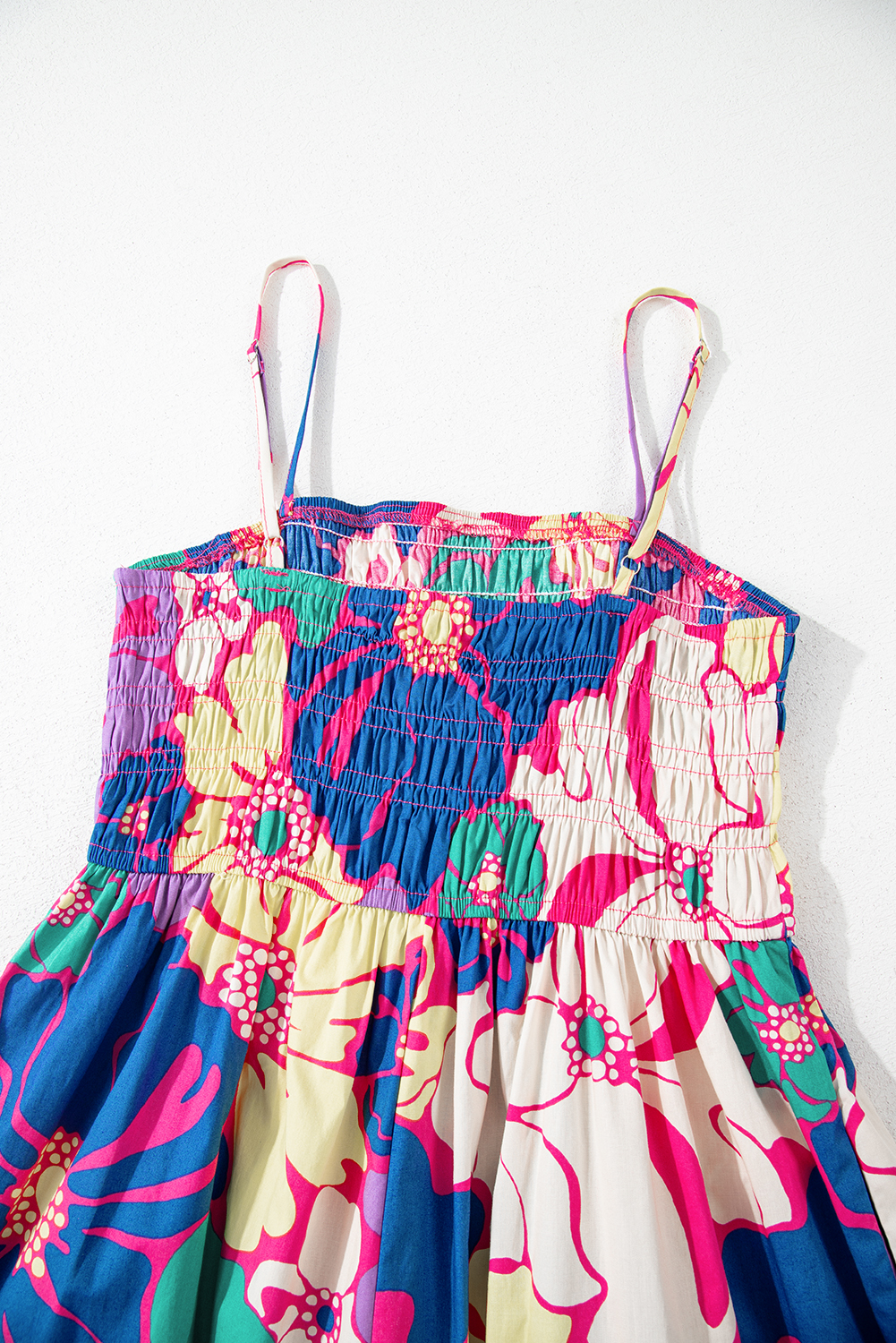 Purple Floral Print Shirred Spaghetti Strap Loose Maxi Dress - Image 8