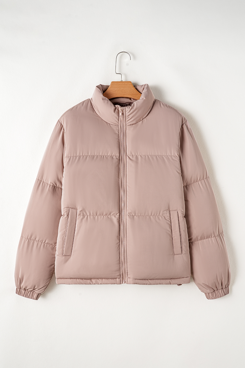 Apricot Pink Full Zipper Quilted Puffer Jacket - Image 6