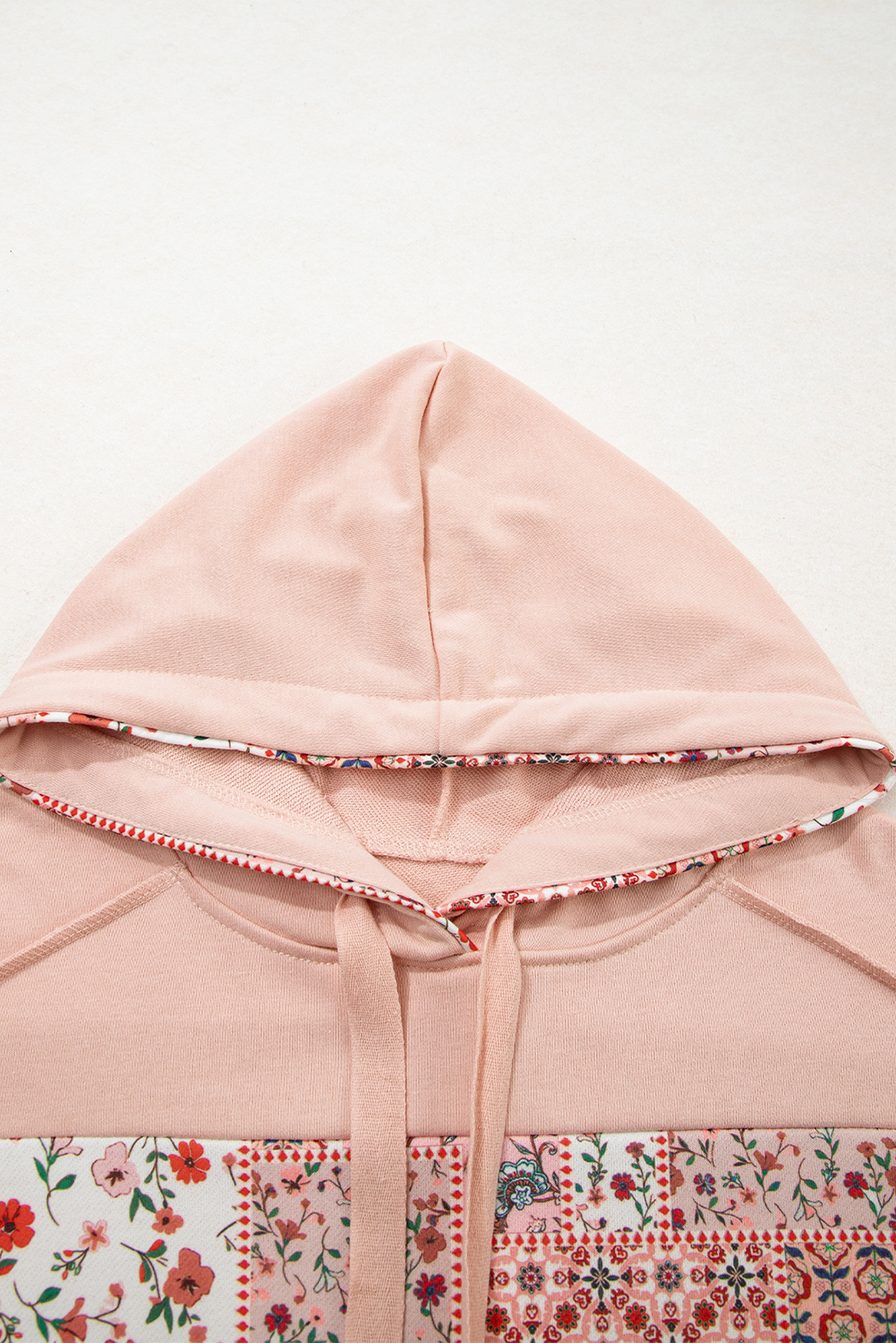 Delicacy Mix Floral Patchwork Side Slit Drawstring Hoodie - Image 6