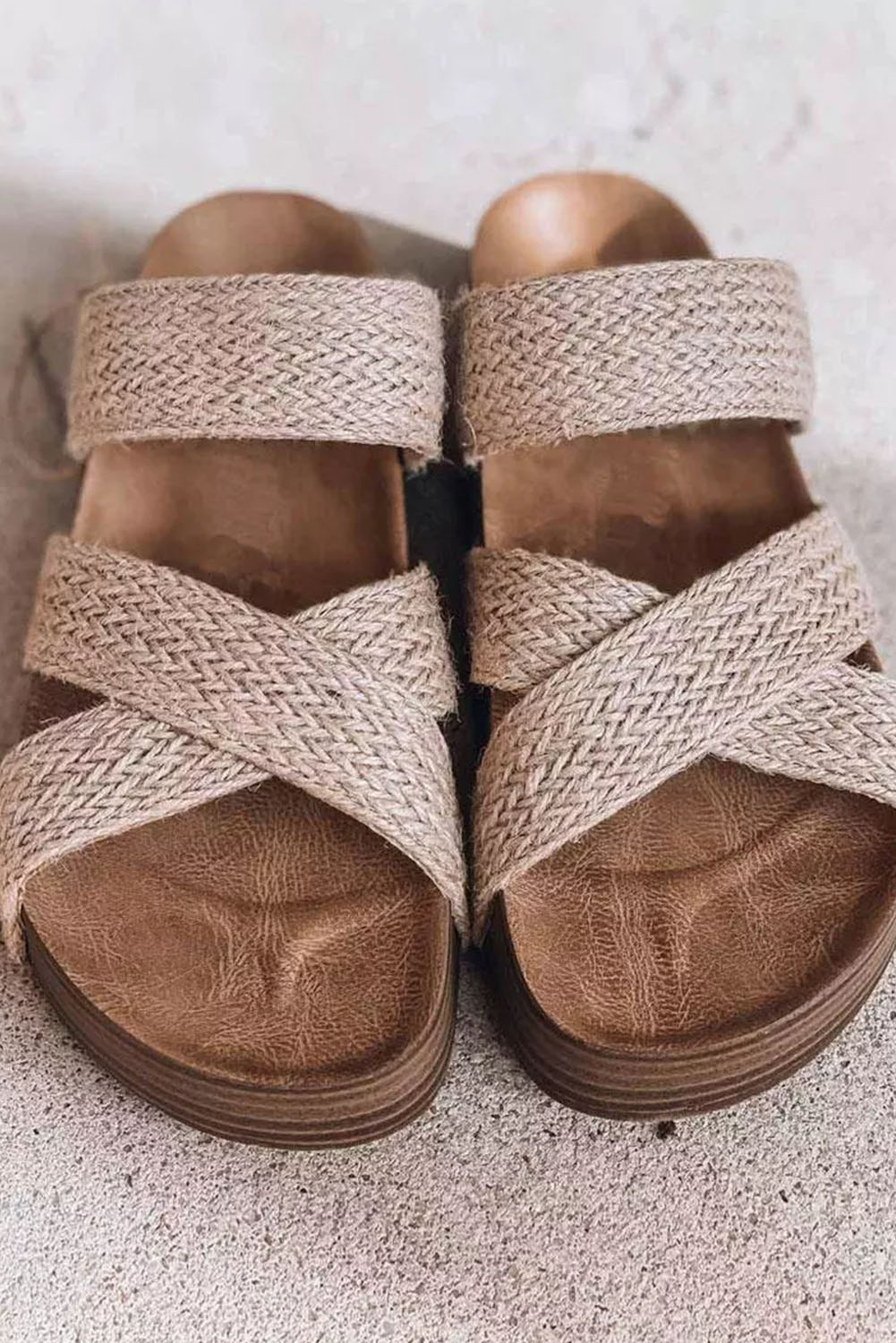 Beige Woven Cross Criss Hollowed Slip-On Slippers - Image 6