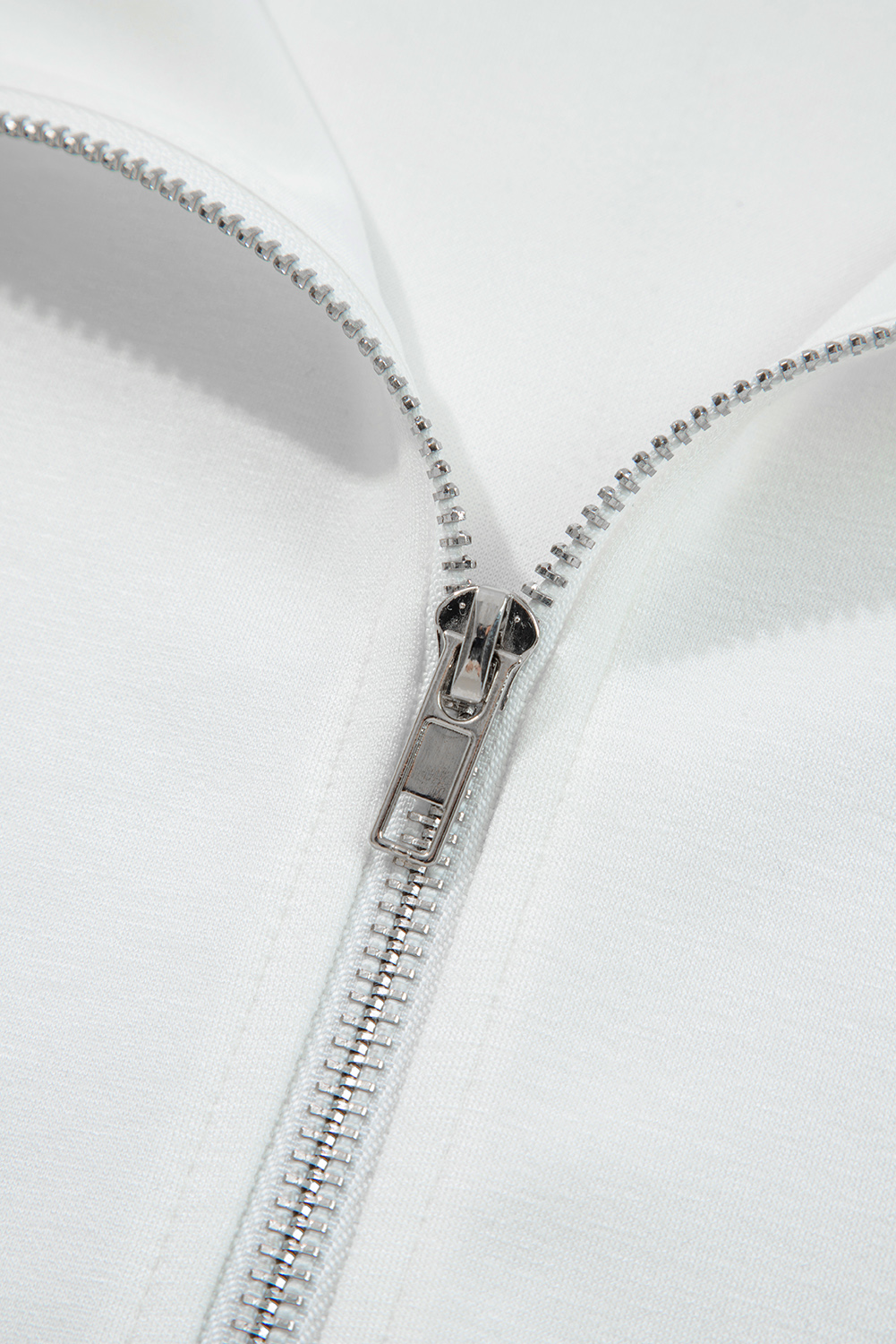 White Solid Color Zip Up Knit Puff Sleeve Jacket - Image 5