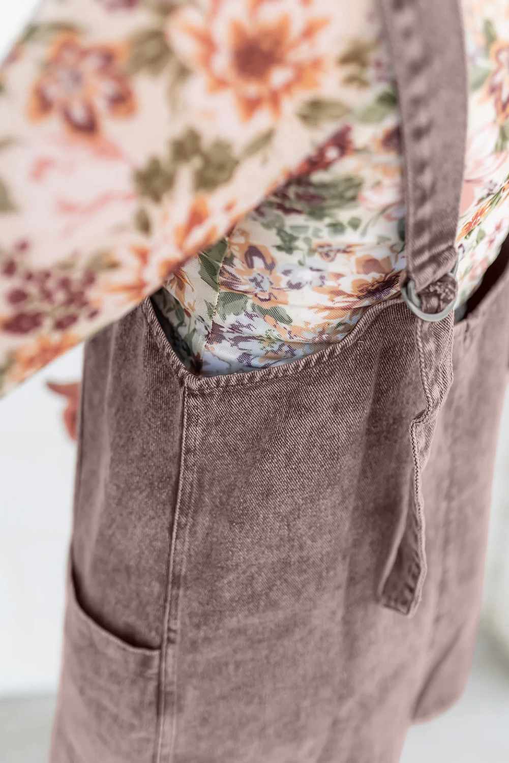 Goat Vintage Washed Denim V Neck Suspender Mini Dress - Image 2