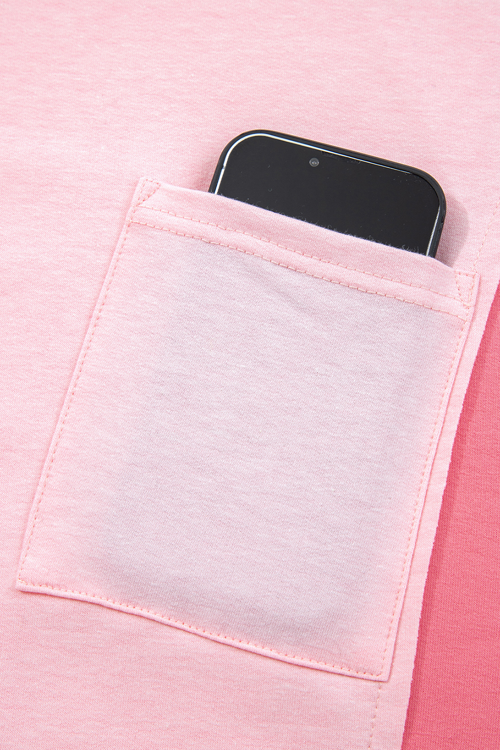 Light Pink Floral Colorblock Patchwork Chest Pocket Notched Neck Long Sleeve Top - Image 9