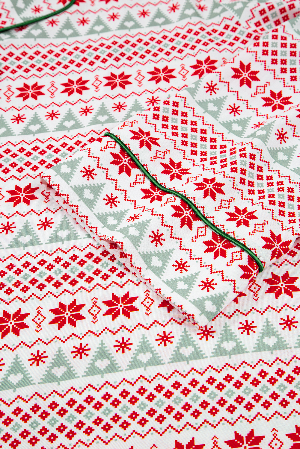 White Christmas Pattern Print Shirt Style Long 2pcs Pajama Set - Image 8