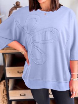 Beau Blue Floral Patched Half Sleeve Tunic Top