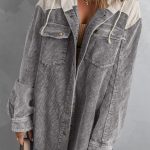 Gray Color Block Button Down Hooded Corduroy Jacket