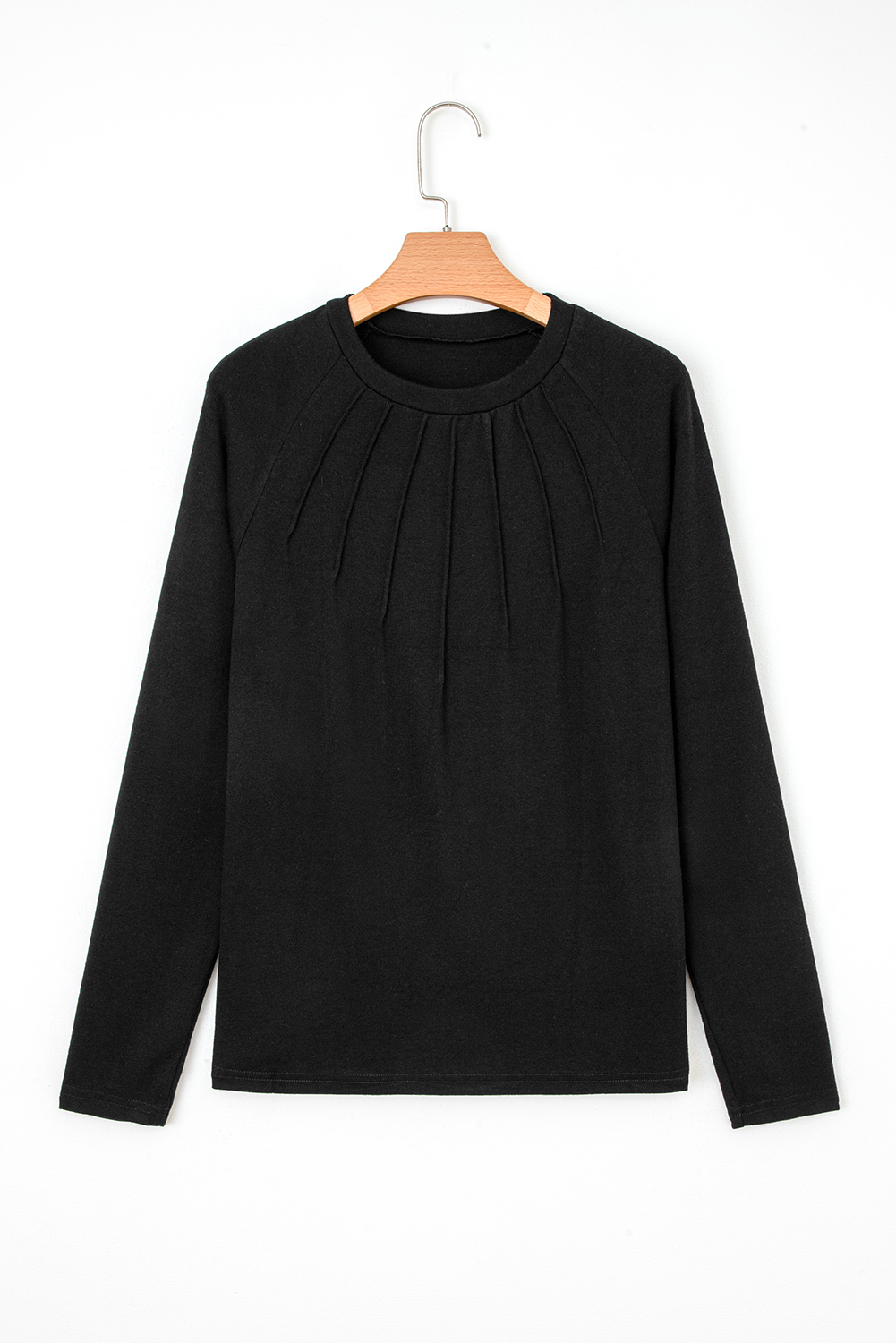 Black Solid Color Seam Detail Raglan Long Sleeve Top - Image 5