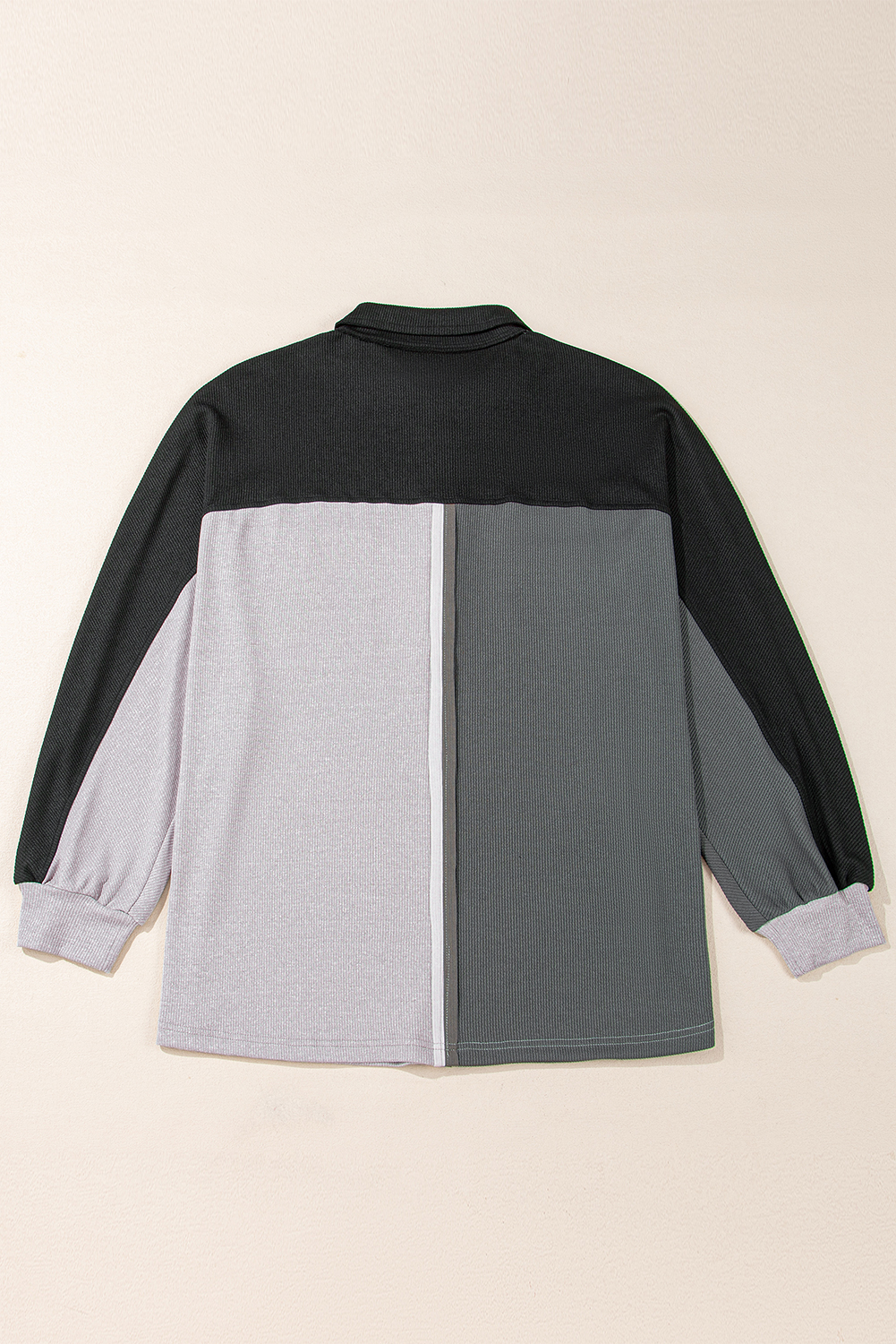 Gray Colorblock Ribbed Collared Oversized Sweatshirt - Image 7