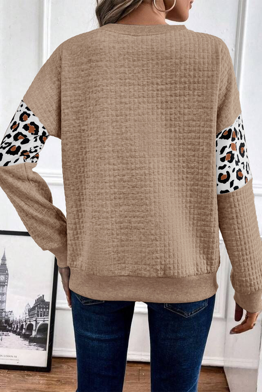 Parchment Leopard Quilted Patchwork Crew Neck Sweatshirt - Image 2
