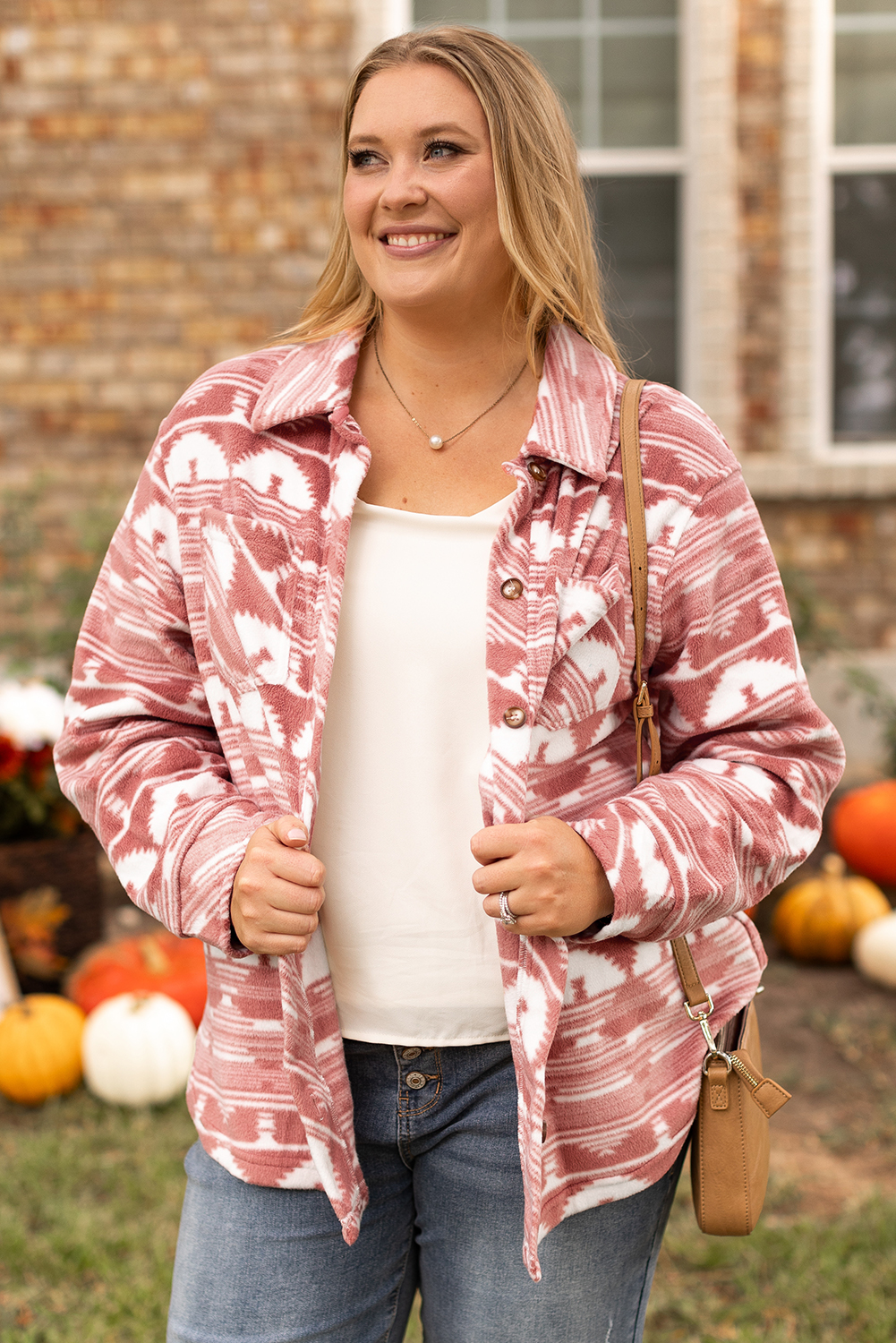 Pink Plus Size Aztec Print Chest Pocket Shacket - Image 4