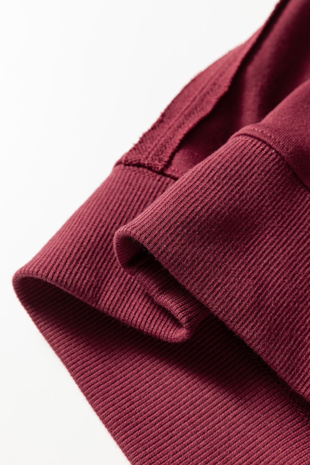 Red Sandalwood Plaid Colorblock Patchwork Sleeve Raw Seam Sweatshirt - Image 7